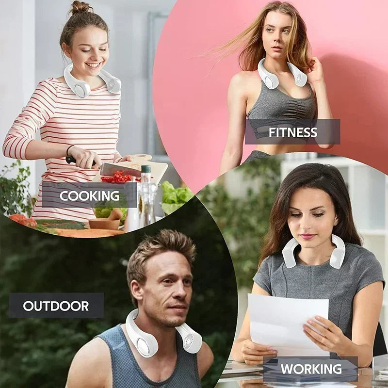 Summer Portable Mini Home Air-Cooled Neck Hanging Fan Outdoor Sports, Running, Travel Bladeless, Wearable USB Neck Stra